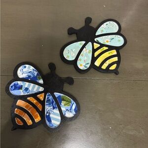 Bee Fabric on wood wall art Set